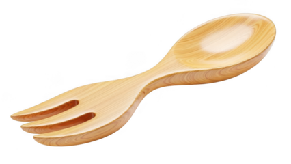 Handcrafted wooden salad servers isolated on transparent background