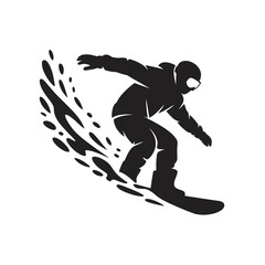 Fototapeta premium A dynamic silhouette illustration of a snowboarder carving through the snow during a winter sport session.