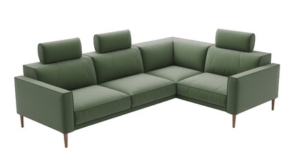Green L shaped sofa with cushions green sofa furniture isolated on a transparent background