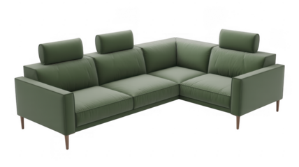 Green L shaped sofa with cushions green sofa furniture isolated on a transparent background