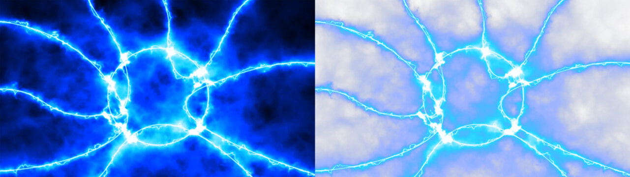 Intricate network of bright blue electrical energy streams resembling lightning in the darkness