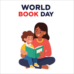 Mother and child reading a book, World Book Day celebration family