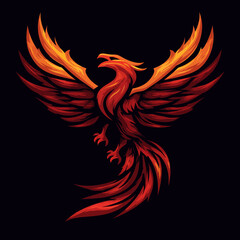 Obraz premium Fiery phoenix illustration with spread wings on dark background