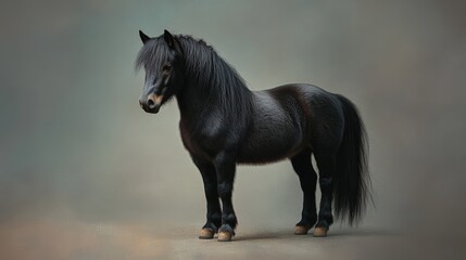 Fototapeta premium Majestic Black Stallion Portrait: Powerful Equine Beauty in Studio Lighting, Detailed Coat and Muscular Build.