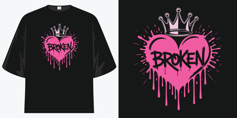 broken hearts club crown graffiti street art pink dripping heart graphic design vector illustration artwork t shirt design vector illustration artwork
