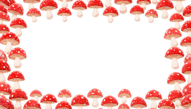 Minimalist Red Mushroom Border Frame Illustration isolated on transparent background - Powered by Adobe