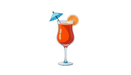 Minimalist Tropical Cocktail Illustration with Umbrella isolated on transparent background