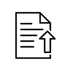 Fototapeta premium Document upload line icon, black outline file upload and data transfer symbol isolated on transparent background