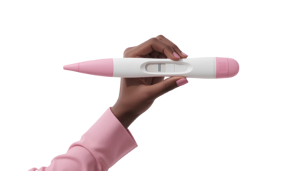 Minimalist Pregnancy Test Illustration with Hand Holding Positive Result isolated on transparent background
