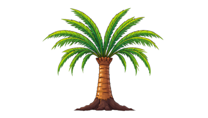 Minimalist Tropical Palm Tree Cartoon Illustration isolated on transparent background