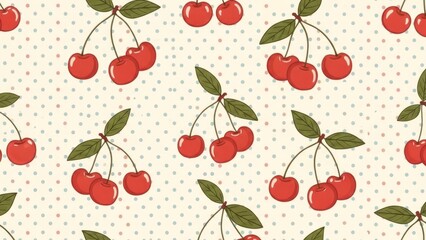 Cherries on a polka dot background.