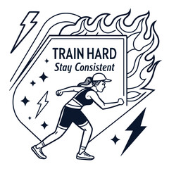Running Woman Emblem With Flames And Lightning female