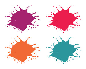 colorful paint or ink splashes falling isolated on white background