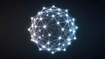 Glowing sphere network connection digital technology abstract geometric light futuristic science forms luminous web of interconnected points in dark background evoking innovation and complexity