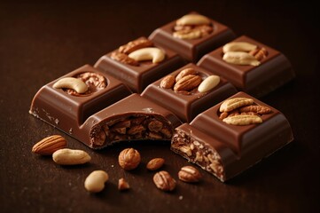 Luxury chocolate bar with assorted nuts showcasing rich texture and elegant craftsmanship