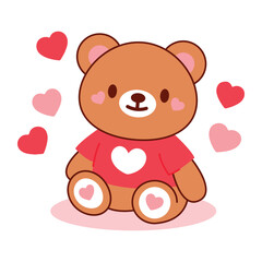 Smiling Teddy Bear with Heart Valentine Artwork