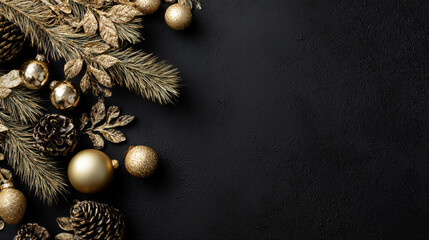 Black background with gold and silver decorations. The ornaments are arranged in a circle