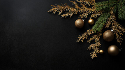 Black background with a gold leaf and gold balls. The gold leaf is on the right side of the image