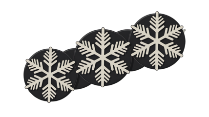 black circles with white snowflakes on white background transparent background