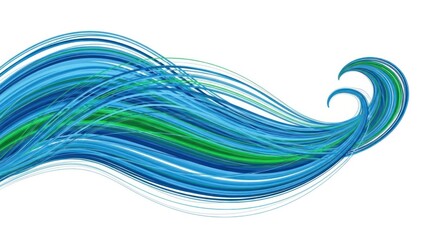 A blue and green abstract wave design on a white background.
