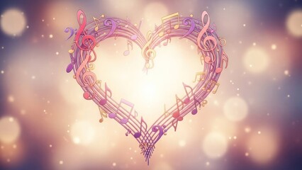 A heart-shaped musical note design with a bokeh background.