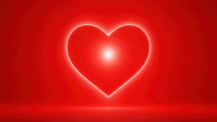 A red heart shape with a glowing light inside on a red background.