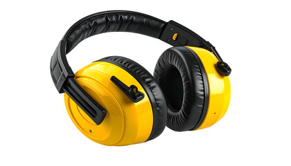 High-quality, yellow noise-canceling headphones with black accents, isolated on white