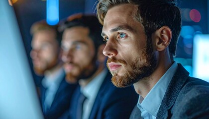 Focused business professionals working together