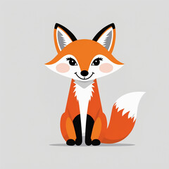 Obraz premium Cute cartoon illustration of a smiling red fox sitting on a light gray background