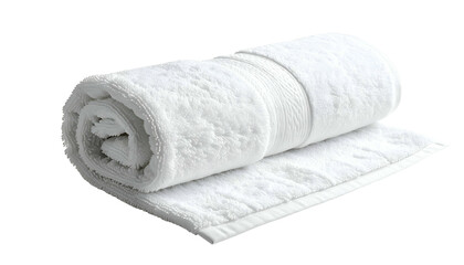 A clean, white, rolled towel with a folded base, studio lighting, isolated on black
