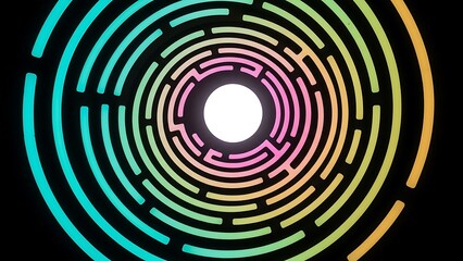 Neon circular maze with glowing rainbow lines