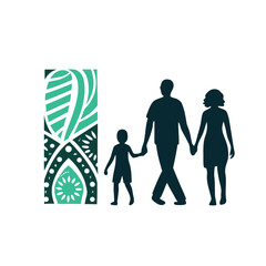 Family Silhouette with Abstract Green Pattern Vector