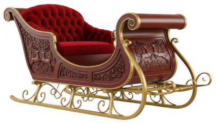 Santa’s Sleigh with Gold Runners isolated on white transparent background