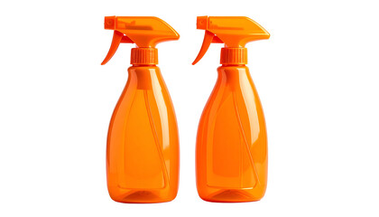 Two orange spray bottles with triggers against a black background