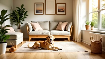 The scene of dogs resting in the living room