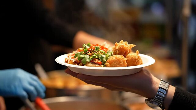 Serving Hot Indian Street Food Freshly Prepared at a Market Stall