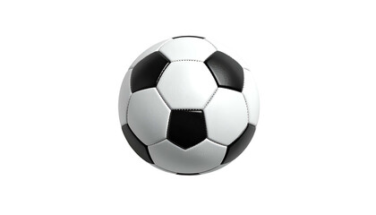 A classic black and white soccer ball, floating against a solid black background
