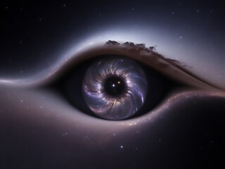 A surreal cosmic vision where a spiral galaxy forms the iris of a watchful eye
