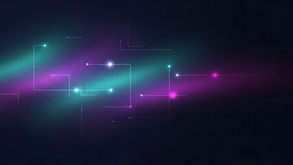 Neon rainbow aurora light on dark starry background