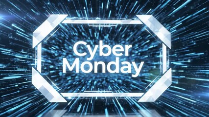 Cyber Monday Abstract Background - A futuristic promotional video of "Cyber Monday" displayed in white text within a white octagonal frame.