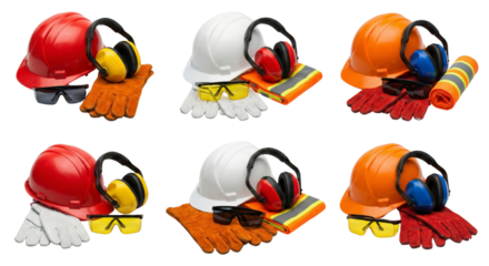 Work Safety Gear Collection: Hard Hats, Gloves, Goggles, Ear Defenders