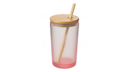 Pink tumbler with bamboo lid and straw drinkware isolated on a transparent background