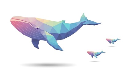 Obraz premium Low poly whale family geometric ocean illustration