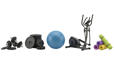 Home Gym Equipment Collection: Dumbbells, Weights, Ball, Elliptical, Mats