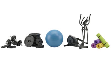 Home Gym Equipment Collection: Dumbbells, Weights, Ball, Elliptical, Mats