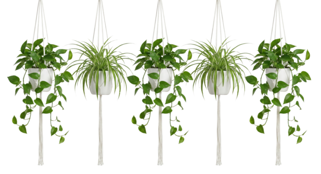 Row of Hanging Potted Plants for Home Decor, Greenery, Indoor Gardening, and Interior Design - Powered by Adobe