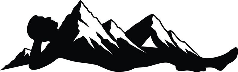 Silhouette of mountain landscape shaped like sleeping man body
