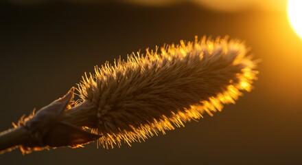 Close-up of a seed head at sunset.  Golden light highlights the delicate structure