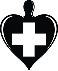 Silhouette of heart shape puzzle piece with medical cross