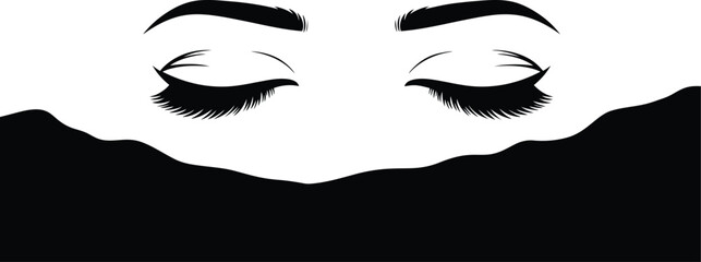Silhouette of closed female eyes with landscape dream concept
